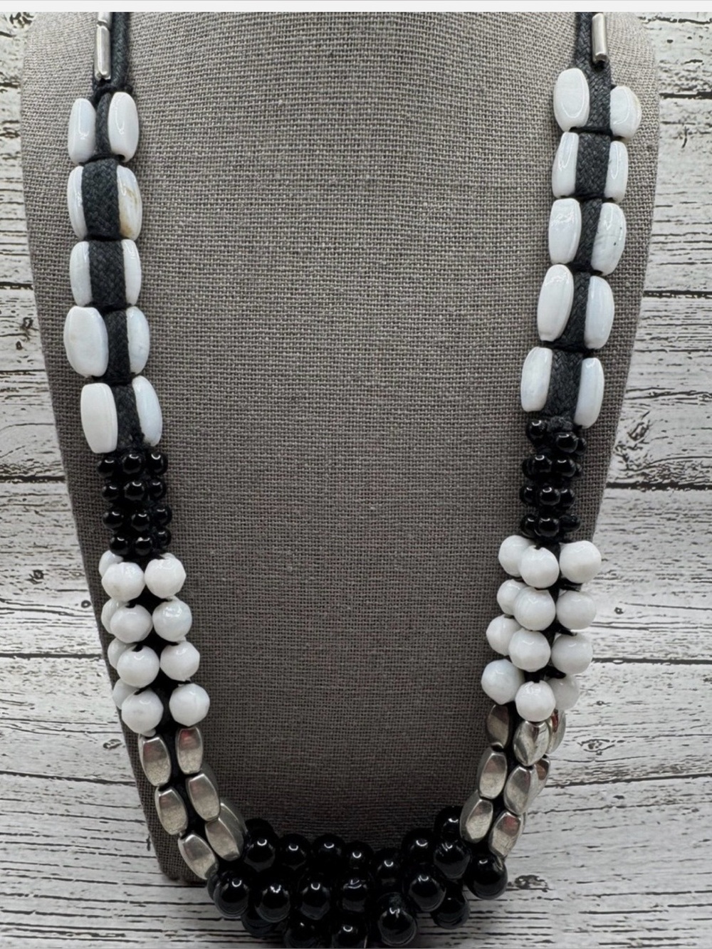 Black and White Beaded Statement Necklace